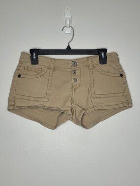 Y2k Unionbay tan khaki micro mini button fly preppy short shorts size 5